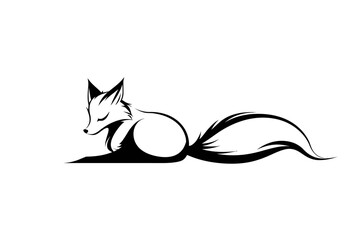 A stylized illustration of a serene fox resting gracefully on a white background