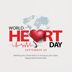 World heart day with red heart and world sign. abstract  vector illustration design