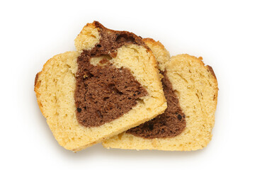 slices of homemade cake with chocolate isolated