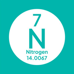 Periodic table element nitrogen icon on white background. Vector illustration. Nitrogen N chemical element icon. The chemical element of the periodic table. Sign with atomic number.