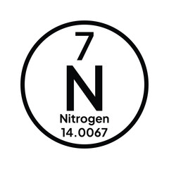 Periodic table element nitrogen icon on white background. Vector illustration. Nitrogen N chemical element icon. The chemical element of the periodic table. Sign with atomic number.