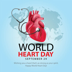 World heart day with red heart and world sign. abstract  vector illustration design