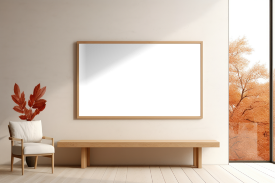PNG wooden picture frame mockup, transparent design