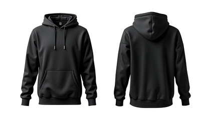 Two black sweatshirts one from front and one from back isolated on transparent background