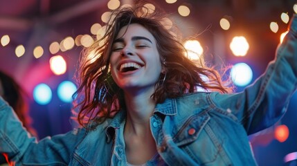 beautiful young woman enjoying a concert