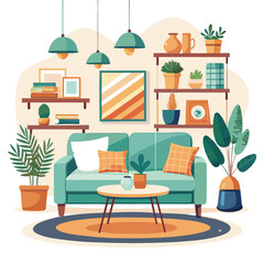 Modern Interior Design with Sofa Set Flat Vector Isolated