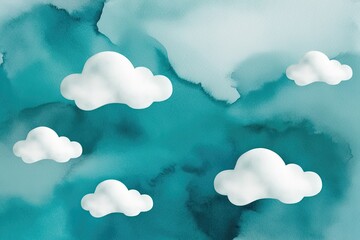 Relaxing Aqua Watercolor Background Featuring Soft Clouds and Textured Design