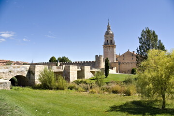  view of the wall and the cathedral of the Assumption of the Virgin in the town of el burgo de osma