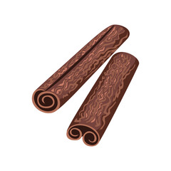 Cinnamon sticks isolated on white background. Vector cartoon illustration.