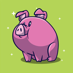 illustration of a cute chibi pig icon character with several vector poses