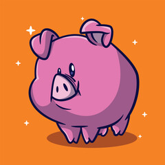 illustration of a cute chibi pig icon character with several vector poses