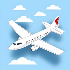 aerodynamic airplane with red tail in the clouds and blue sky