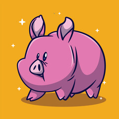 illustration of a cute chibi pig icon character with several vector poses
