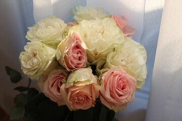 bouquet of pink and white roses, love is in the air