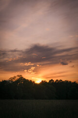 sunset over the field in summer with dramatic sky in Czech Republic