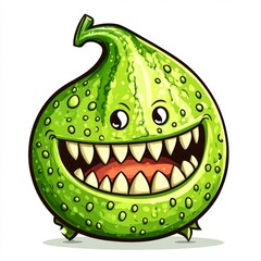 Obraz premium A friendly green cartoon monster with a big smile and sharp teeth, perfect for children's media, Halloween themes, or playful designs