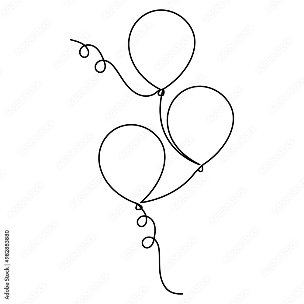 Poster balloon single line art, continuous one line drawing of isolated outline vector icon