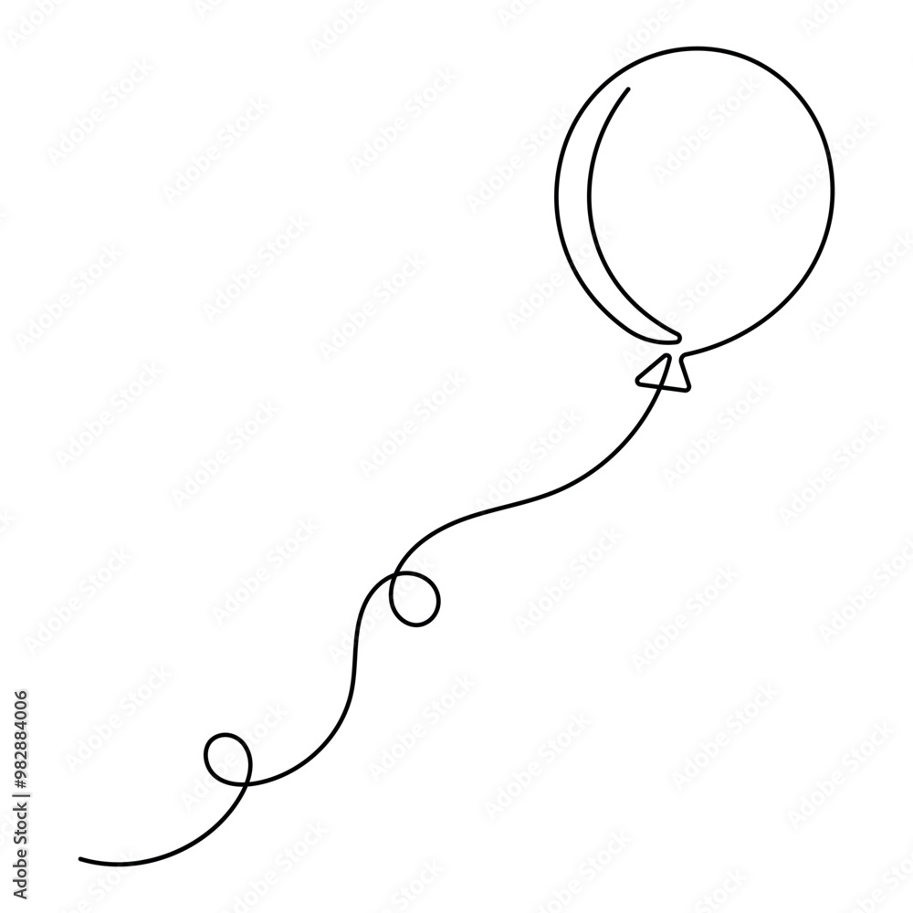 Poster balloon single line art, continuous one line drawing of isolated outline vector icon