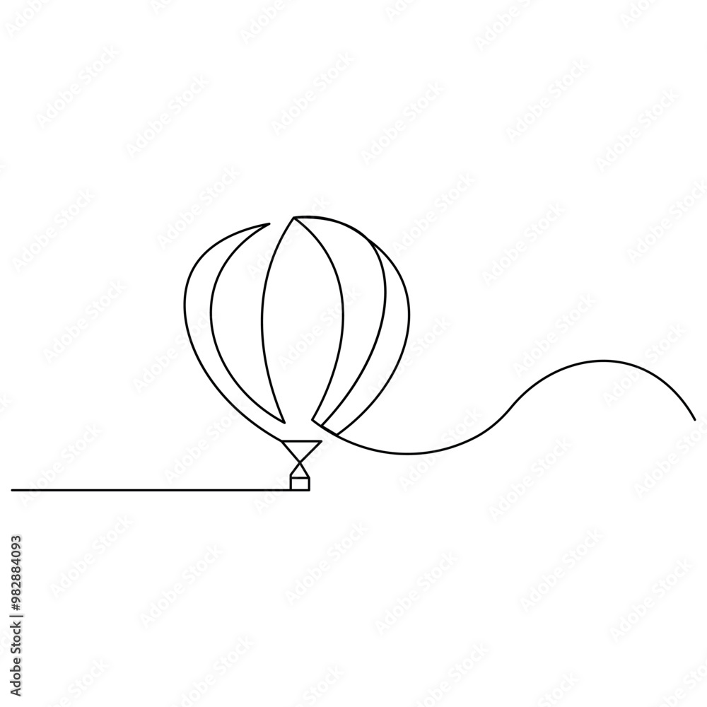 Poster balloon single line art, continuous one line drawing of isolated outline vector icon