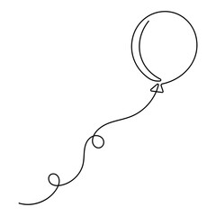 Balloon single line art, continuous one line drawing of  Isolated outline vector icon 