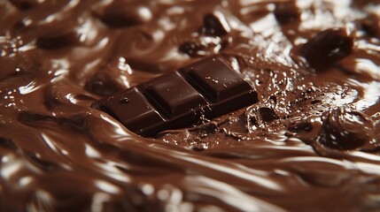 Indulgent Close-Up of Melting Chocolate Bar with Rich Texture and Deep Brown Hues