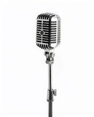 Vintage metal microphone on white background, cut-out, PNG, clipping path