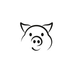 Smiling cheerful cute pig. Vector drawing.