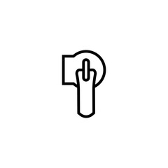 Zipper icon. Metal zip pull. Slide fastener. Vector outline icon on white background.