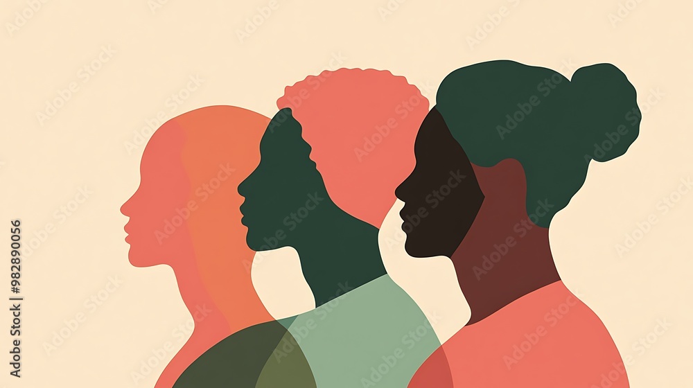 Poster abstract minimalist graphic of people of color in simple shapes and soft tones