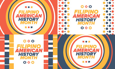 Filipino American History Month. Happy holiday celebrate annual in October. Filipinos and United States flag. Culture month. Patriotic design. Poster, card, banner, template. Vector illustration