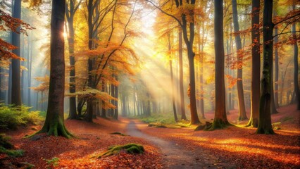 Peaceful autumn morning in a serene old forest
