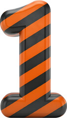Glossy 3D Number 1 with Diagonal Orange and Black Stripes