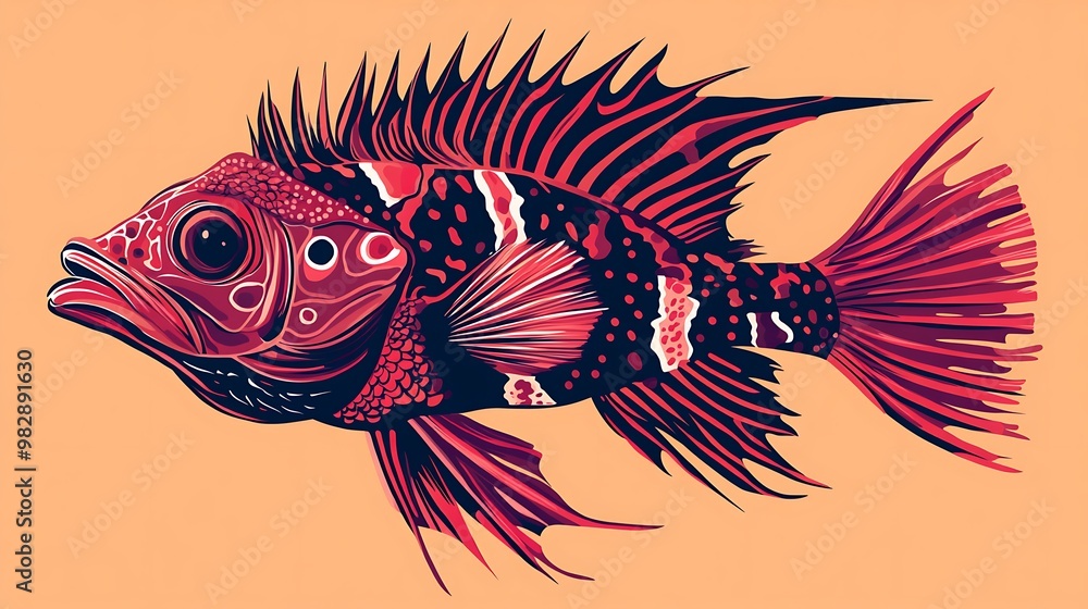 Aufkleber abstract minimalist design of venomous fish in high contrast palette with sharp lines