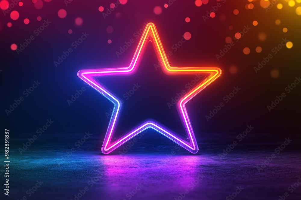 Fototapete neon star frame or neon lights sign geometric glow outline star shape laser glowing lines abstract b