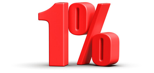 1 Percent Off Sale . Red Number Discount 3D Render