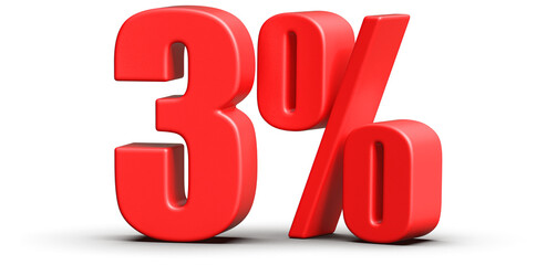 3 Percent Off Sale . Red Number Discount 3D Render