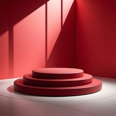 Fototapeta premium Red podium and Red background for product presentation. AI Generated