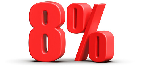 8 Percent Off Sale . Red Number Discount 3D Render