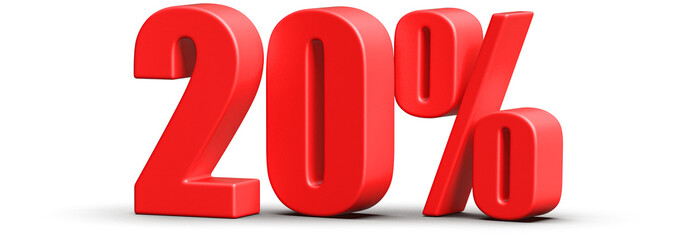 20 Percent Off Sale . Red Number Discount 3D Render