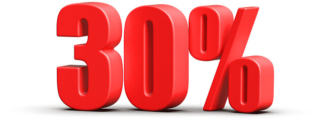 30 Percent Off Sale . Red Number Discount 3D Render
