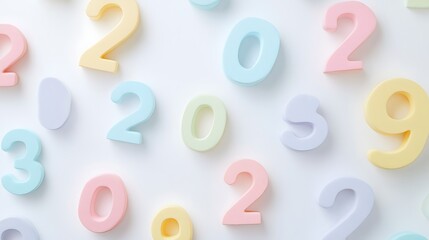 Serene Minimalist Composition of Lucky Numbers in Soft Pastel Tones on White Background