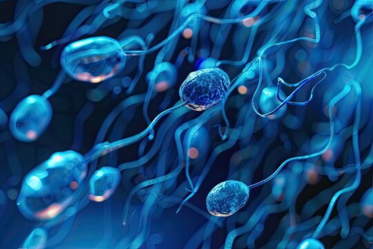 Biological process of spermatogenesis, sperm formation in male reproductive system -
