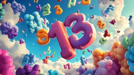 Whimsical Cartoon Lucky Numbers Floating in a Dreamy Colorful Sky