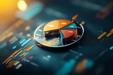 Obraz premium Colorful pie chart on a digital interface, representing data analysis and business insights with vibrant colors and graphs.