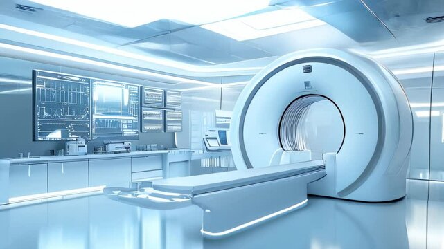 Modern medical imaging room with advanced CT scanner and clean, illuminated environment during daytime