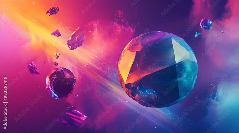 Aufkleber geometric abstract meteor shower - futuristic graphic design with depth and dimension
