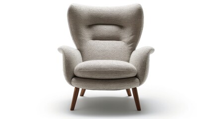 upholstered accent chair in soft light gray fabric