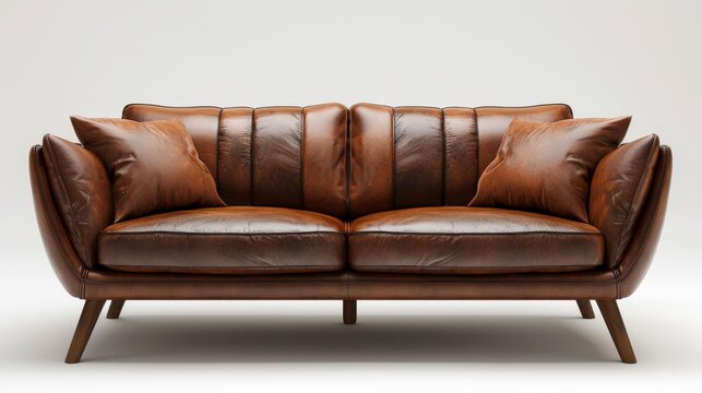 leather sofa in rich brown with matching cushions