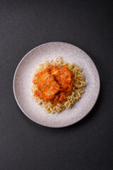 Rice noodles with fish and sauce, salt and spices