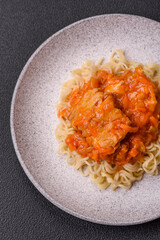 Rice noodles with fish and sauce, salt and spices